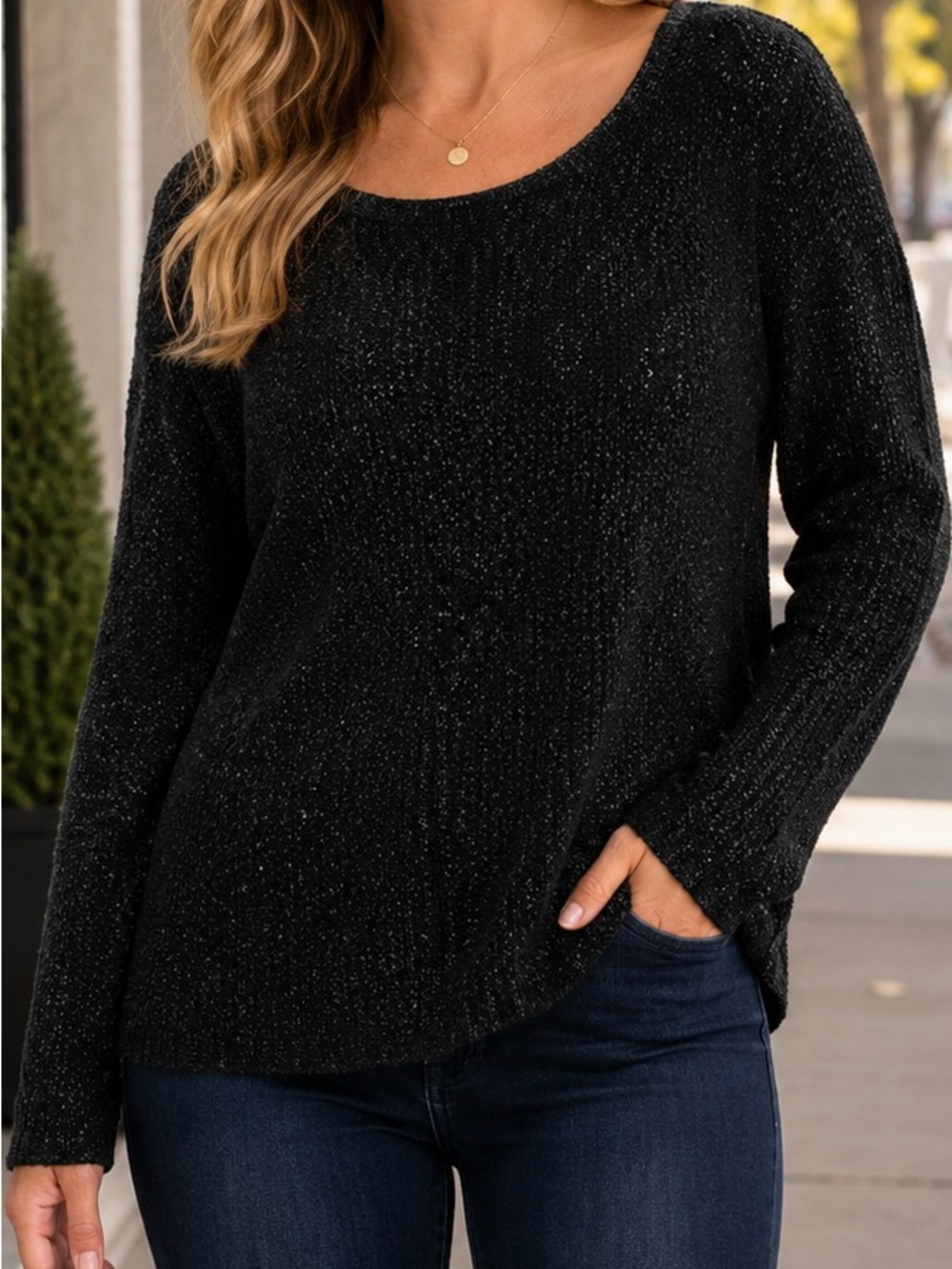 Loft Black Shimmer Sweater Sz XL